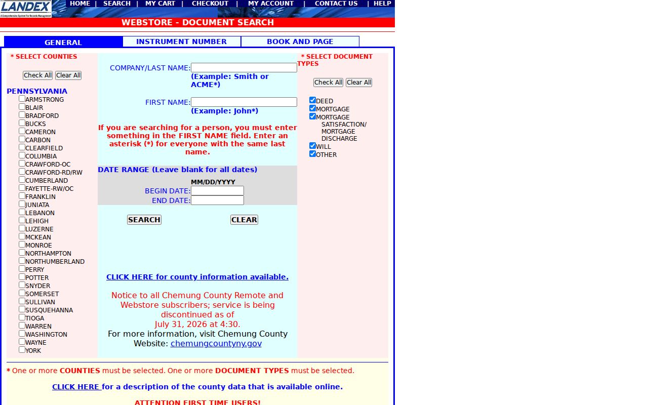 Bethlehem Township residents directory LANDEX deed search controls