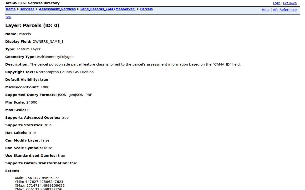 Bethlehem Township neighbors parcel-layer schema from Northampton County GIS