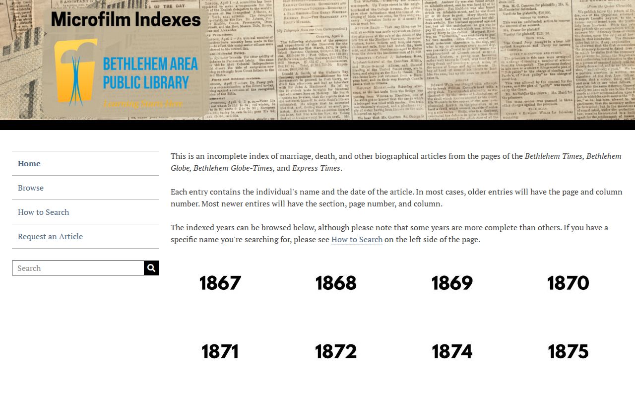 Bethlehem Township previous residents research using BAPL’s digitized obituary and biographical index