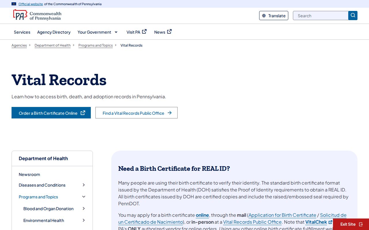Bethlehem Township resident lookup using Pennsylvania vital records requests